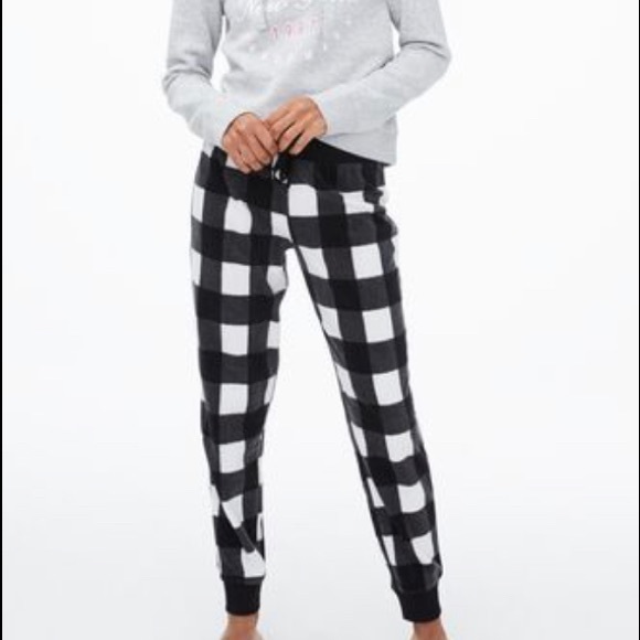 Aeropostale Plaid Polyfleece Joggers Juniors S Black White Soft Fleece Pants - Picture 1 of 13